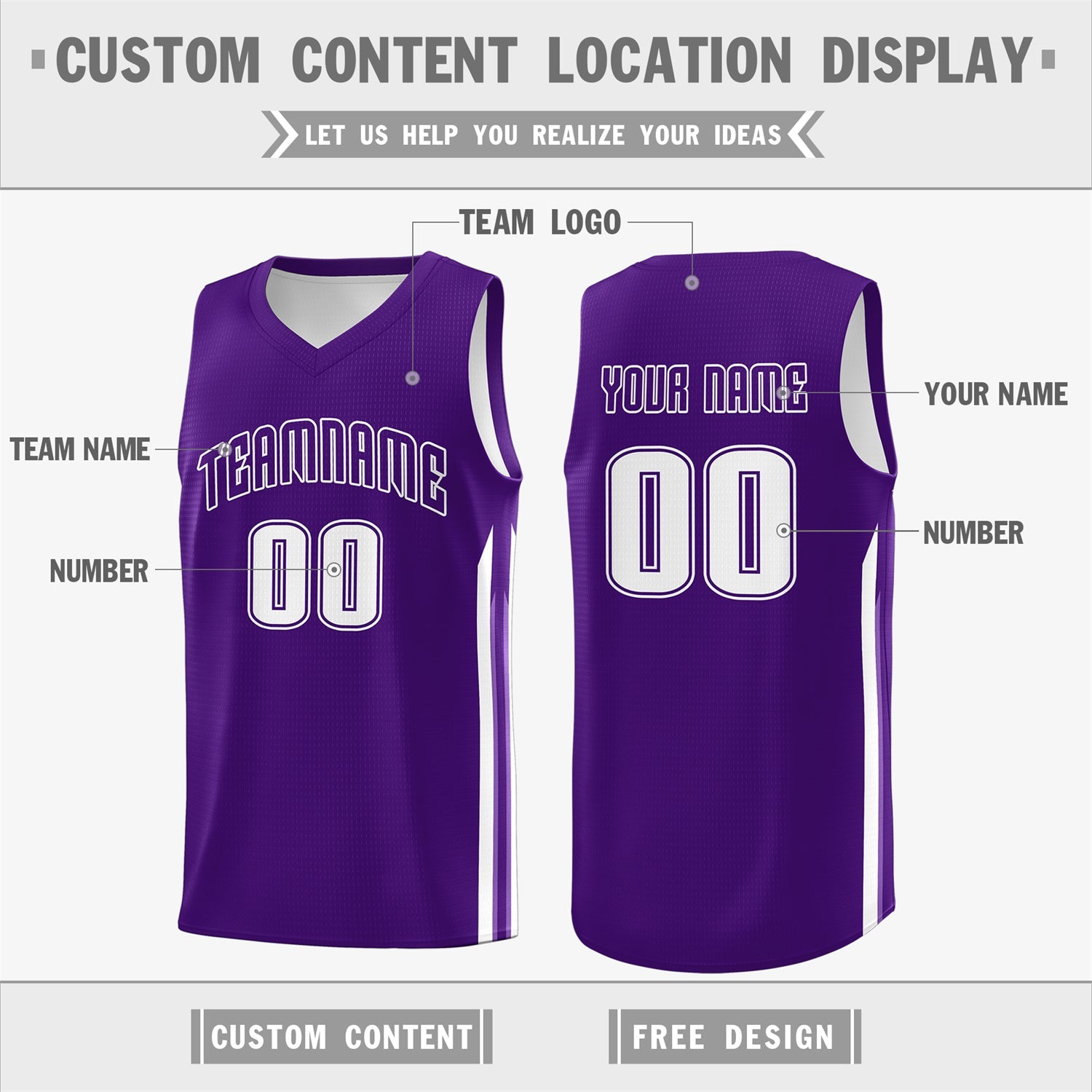 Custom Purple White Classic Tops Fashion Sportwear Basketball Jersey