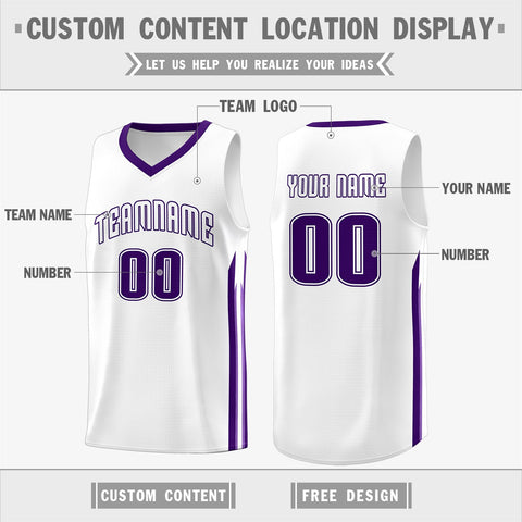 Custom White PurpleClassic Tops Athletic Casual Basketball Jersey