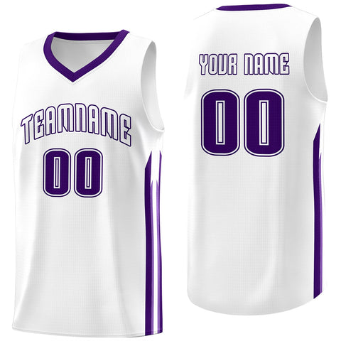 Custom White PurpleClassic Tops Athletic Casual Basketball Jersey