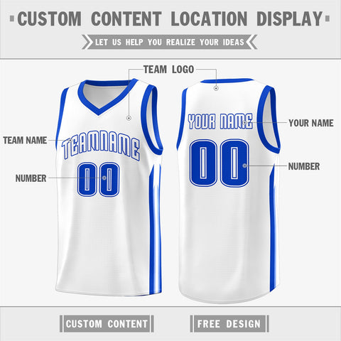 Custom White Royal Classic Tops Athletic Casual Basketball Jersey