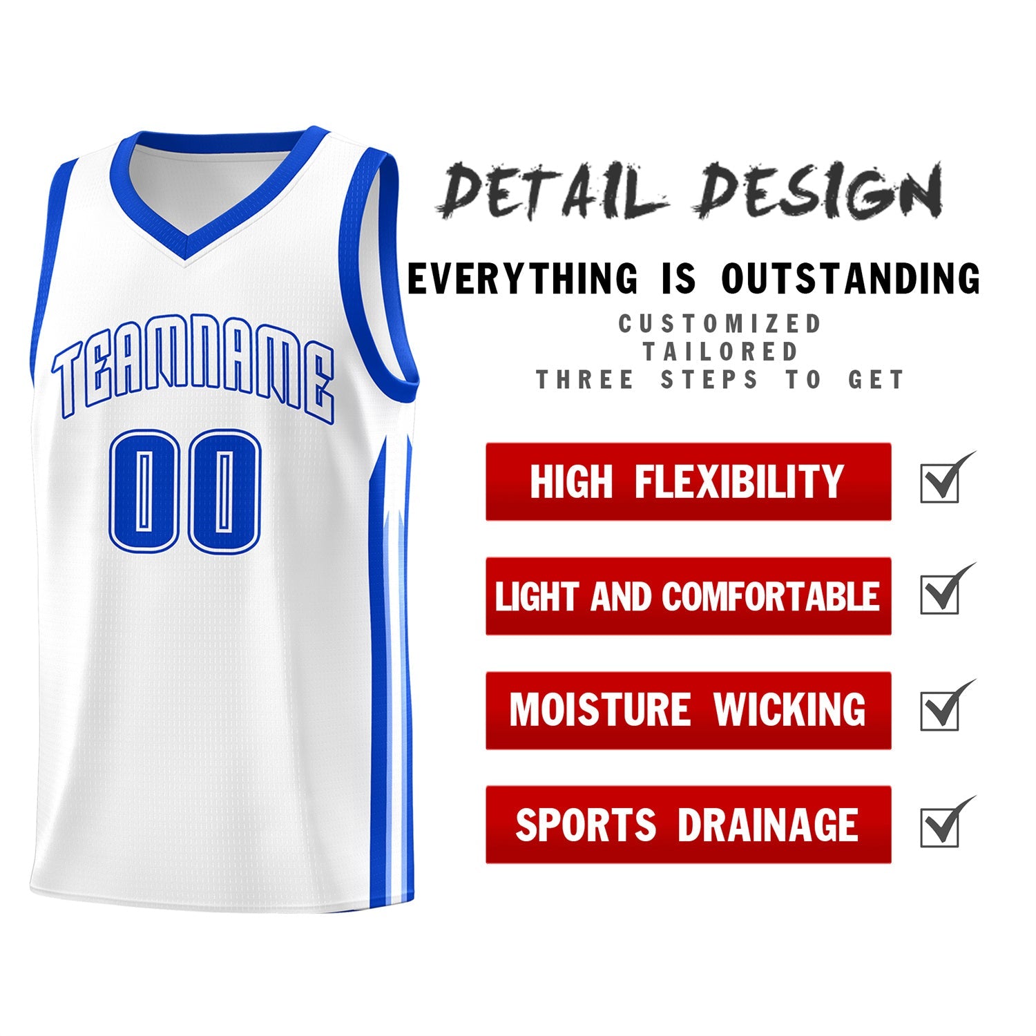 Custom White Royal Classic Tops Athletic Casual Basketball Jersey