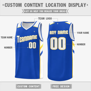 Custom Royal White-Yellow Classic Tops Men/Boy Athletic Basketball Jersey