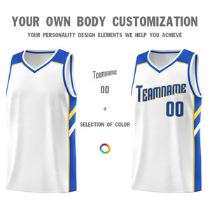 Custom White Yellow-RoyalClassic Tops Breathable Basketball Jersey