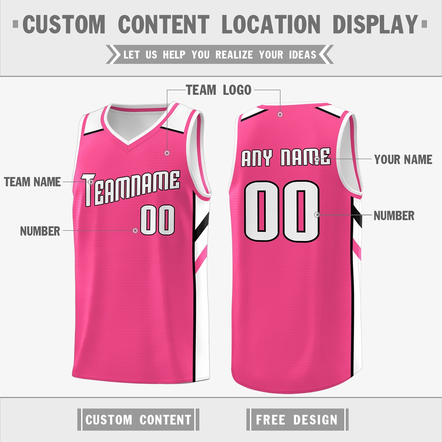 Custom Pink-White Classic Tops Fashion Sportwear Basketball Jersey