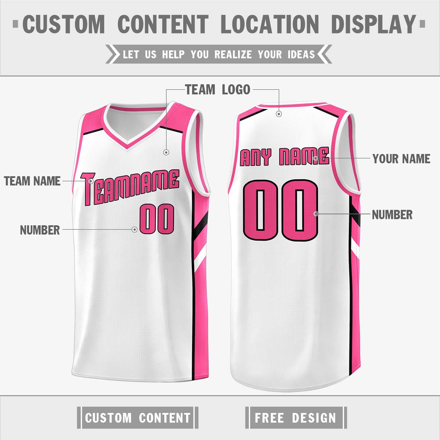 Custom White-Pink Classic Tops Sport Game Basketball Jersey