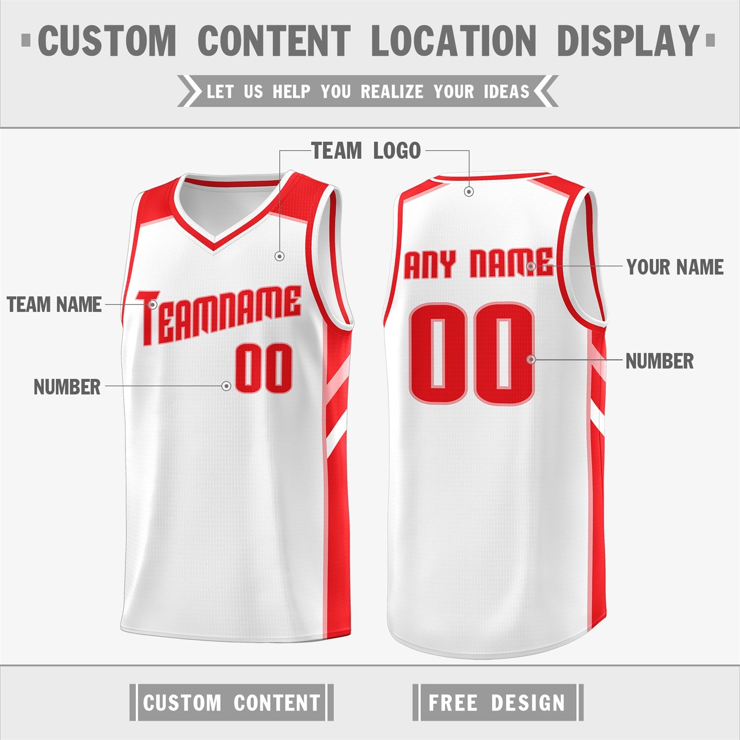 Custom White Red Classic Tops Sport Game Basketball Jersey