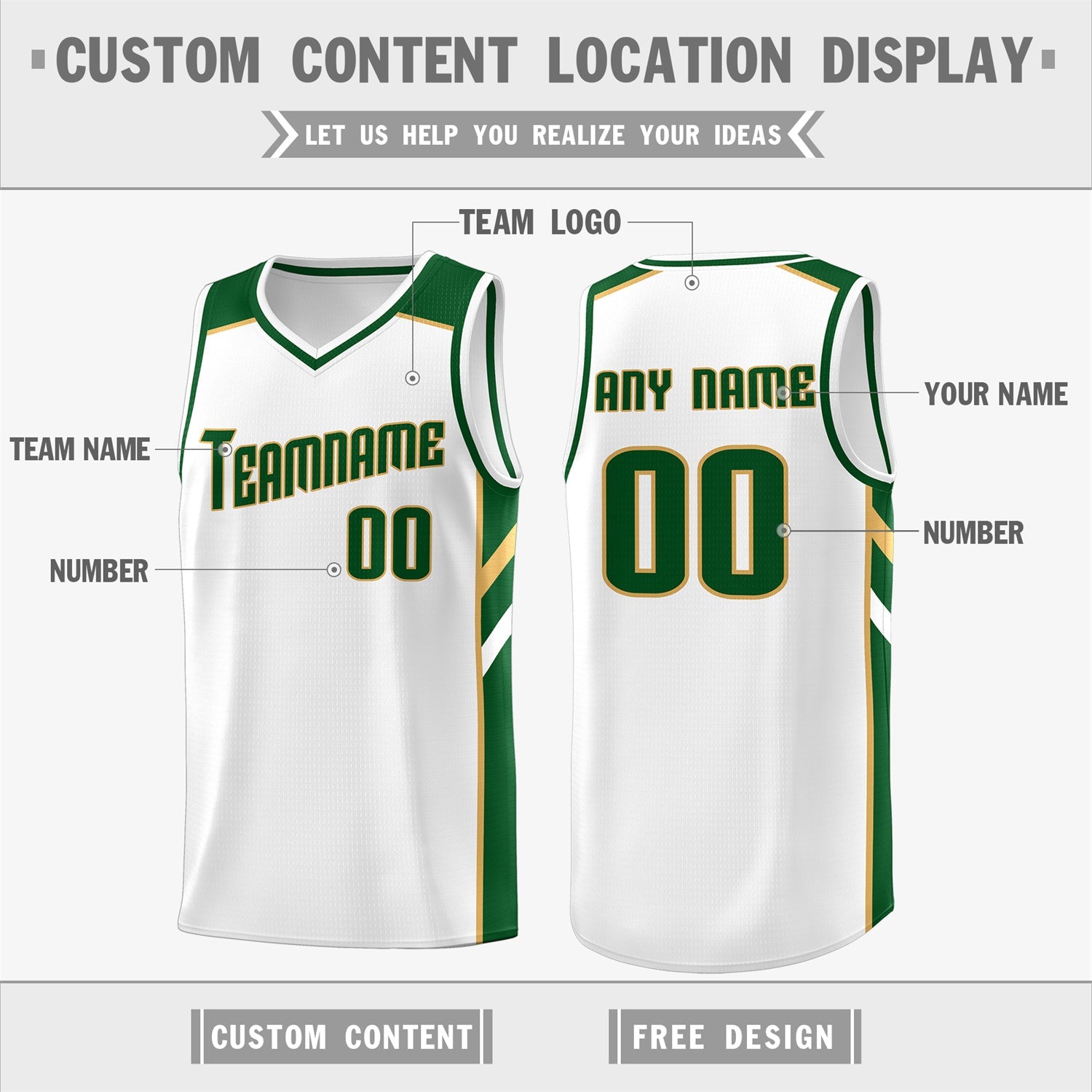 Custom White Green-Khaki Classic Tops Men/Boy Athletic Basketball Jersey