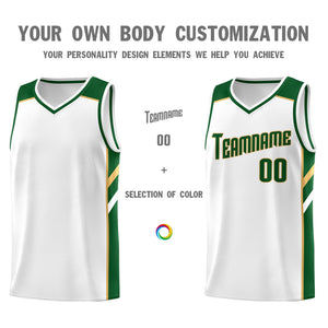 Custom White Green-Khaki Classic Tops Men/Boy Athletic Basketball Jersey