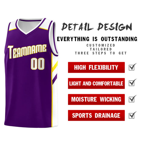 Custom Purple White-Yellow Classic Tops Men/Boy Athletic Basketball Jersey
