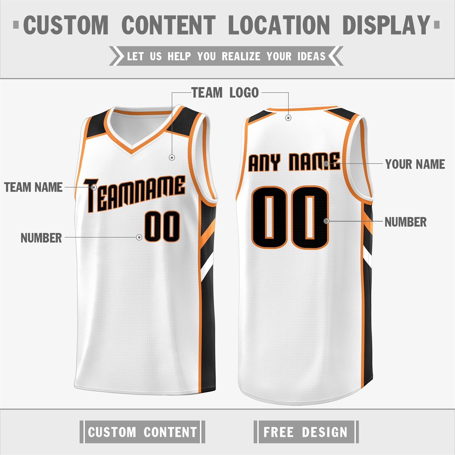 Custom White Black Orange Classic Tops Men/Boy Athletic Basketball Jersey