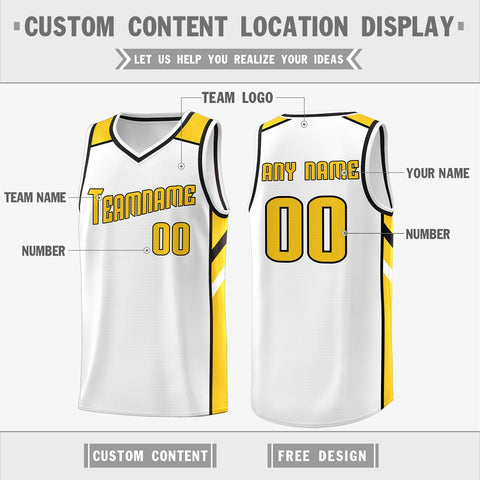 Custom White YellowClassic Tops Breathable Basketball Jersey