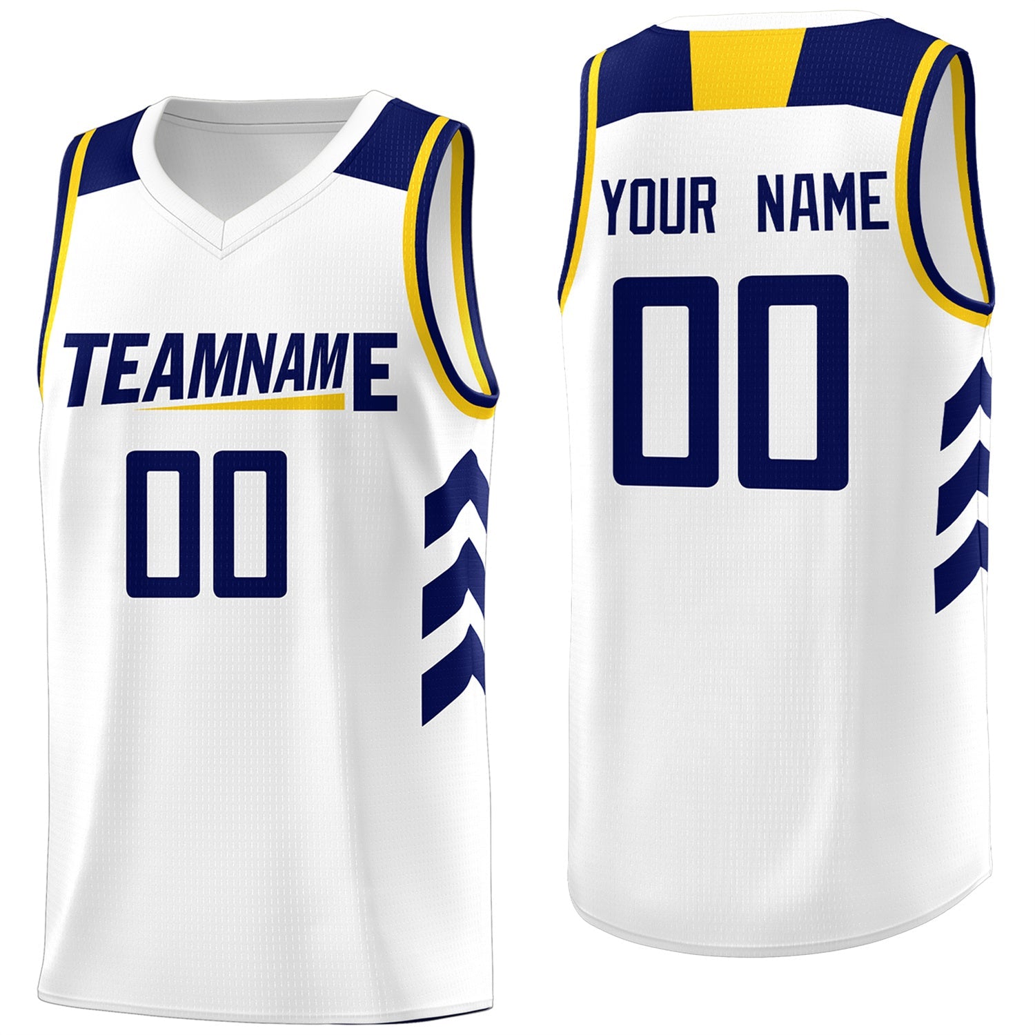 Custom White Navy-Yellow Classic Tops Mesh Sport Basketball Jersey