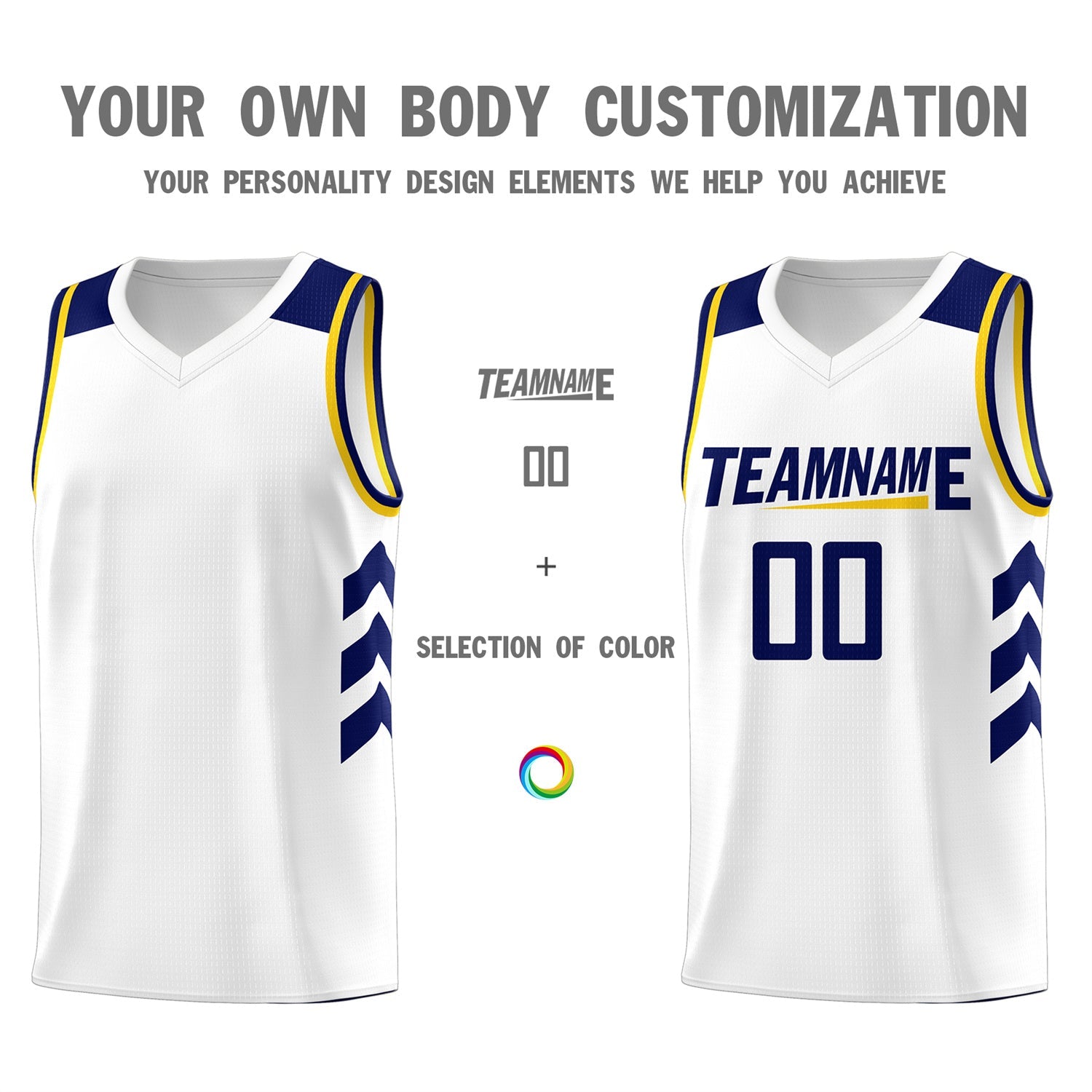 Custom White Navy-Yellow Classic Tops Mesh Sport Basketball Jersey