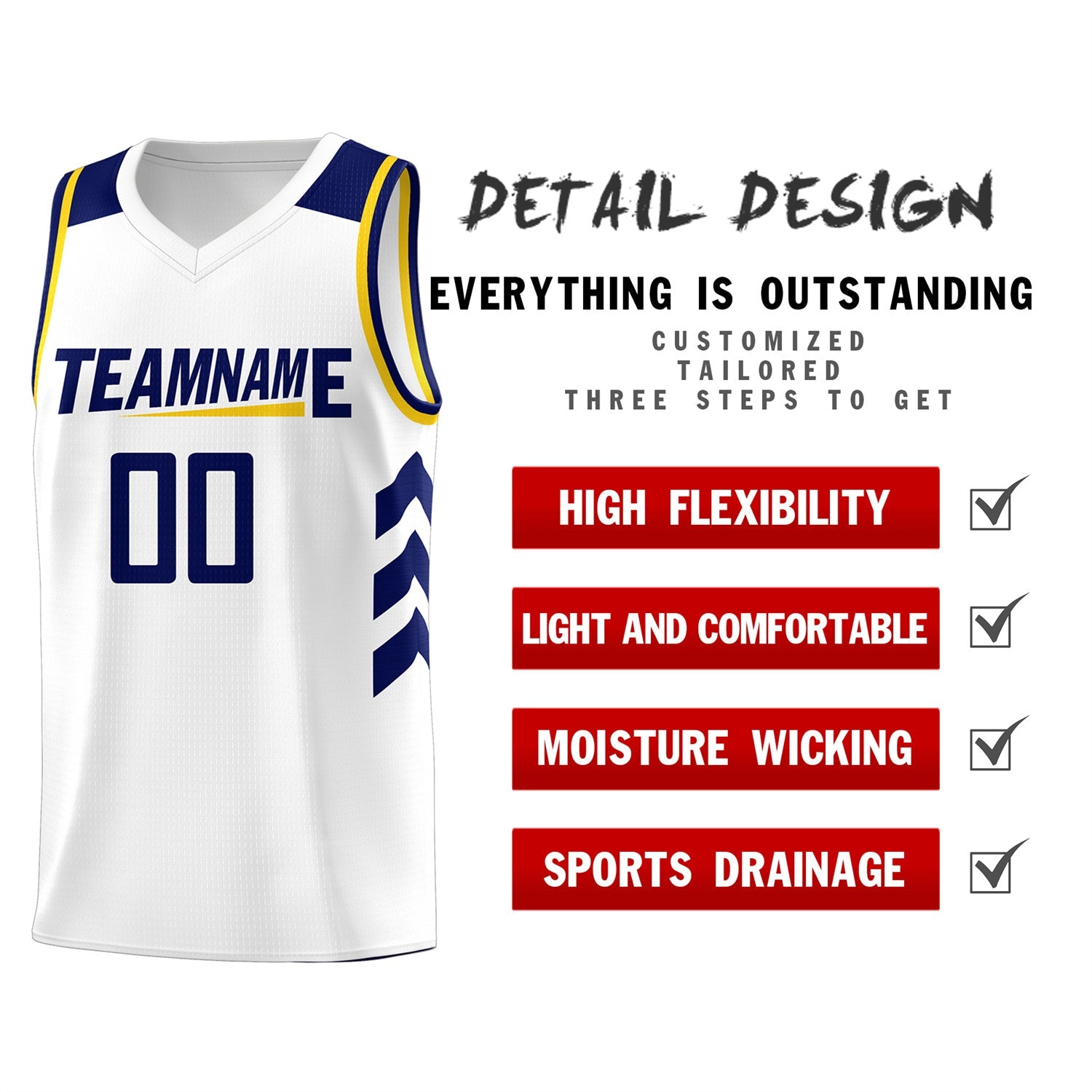 Custom White Navy-Yellow Classic Tops Mesh Sport Basketball Jersey