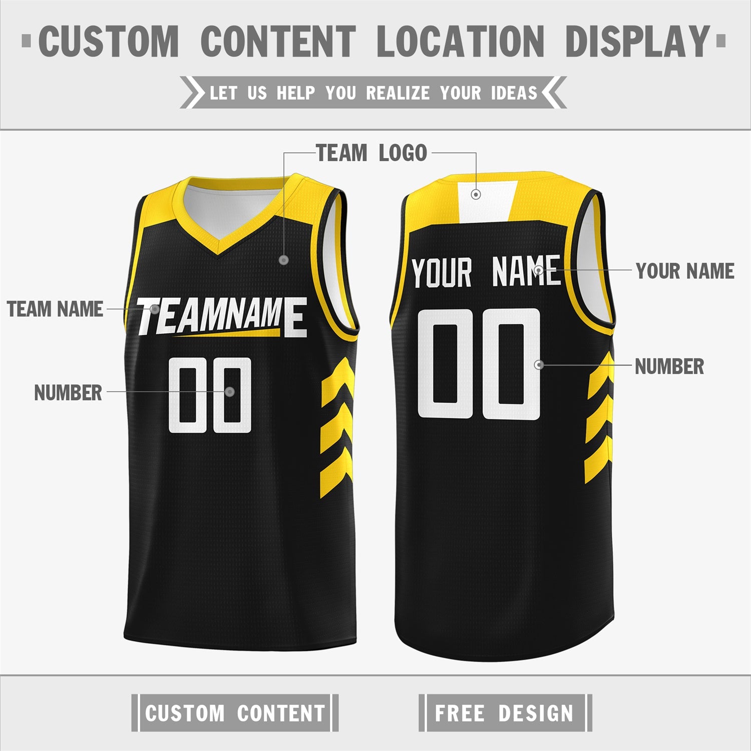 KXK Custom Black Yellow Double Side Sets Design Sportswear Basketball Jersey