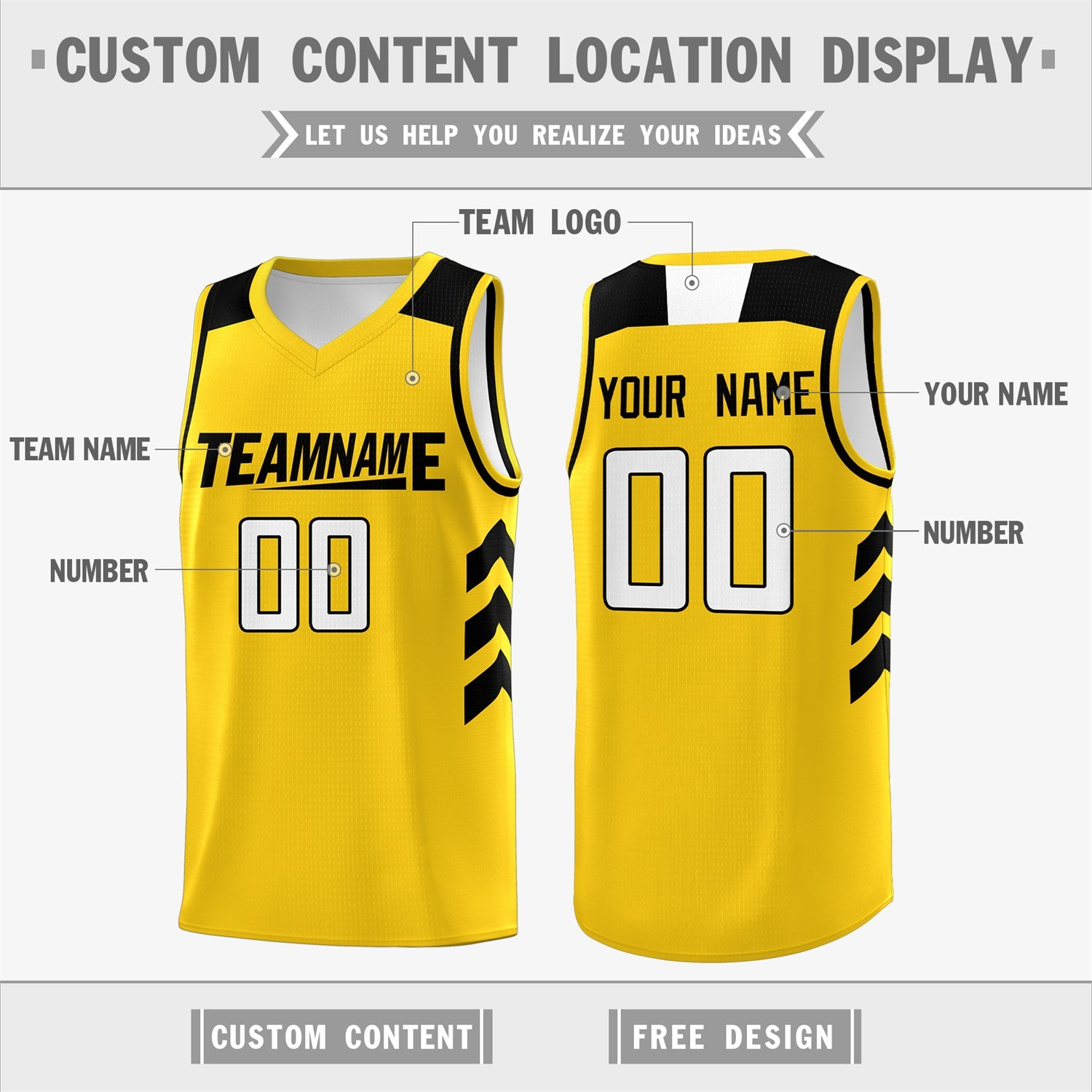 Custom Yellow Black-White Classic Tops Mesh Sport Basketball Jersey