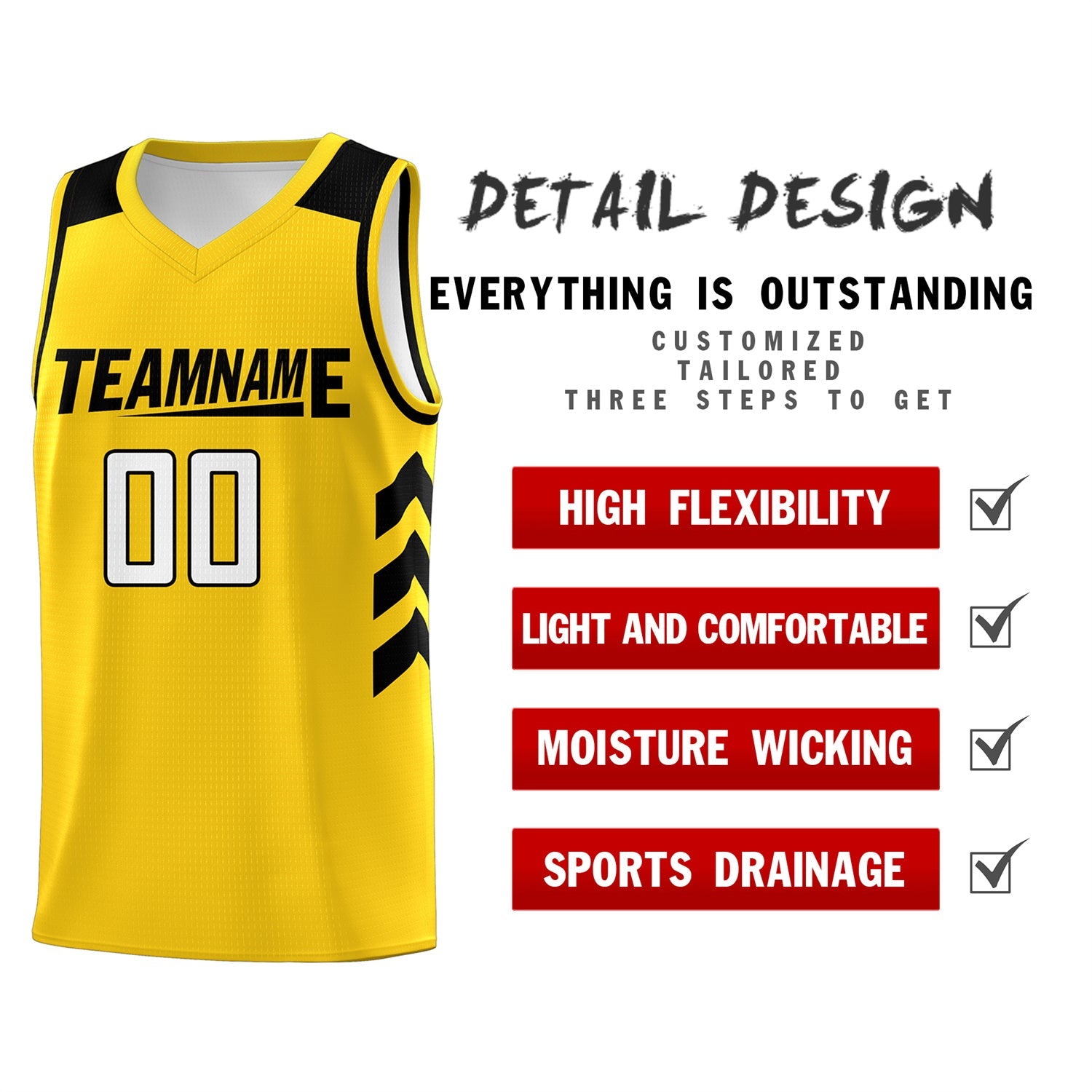 Custom Yellow Black-White Classic Tops Mesh Sport Basketball Jersey