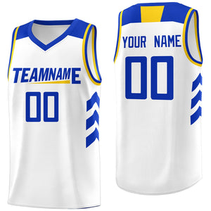 Custom White Yellow-Royal Classic Tops Mesh Sport Basketball Jersey