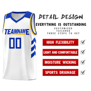 Custom White Yellow-Royal Classic Tops Mesh Sport Basketball Jersey