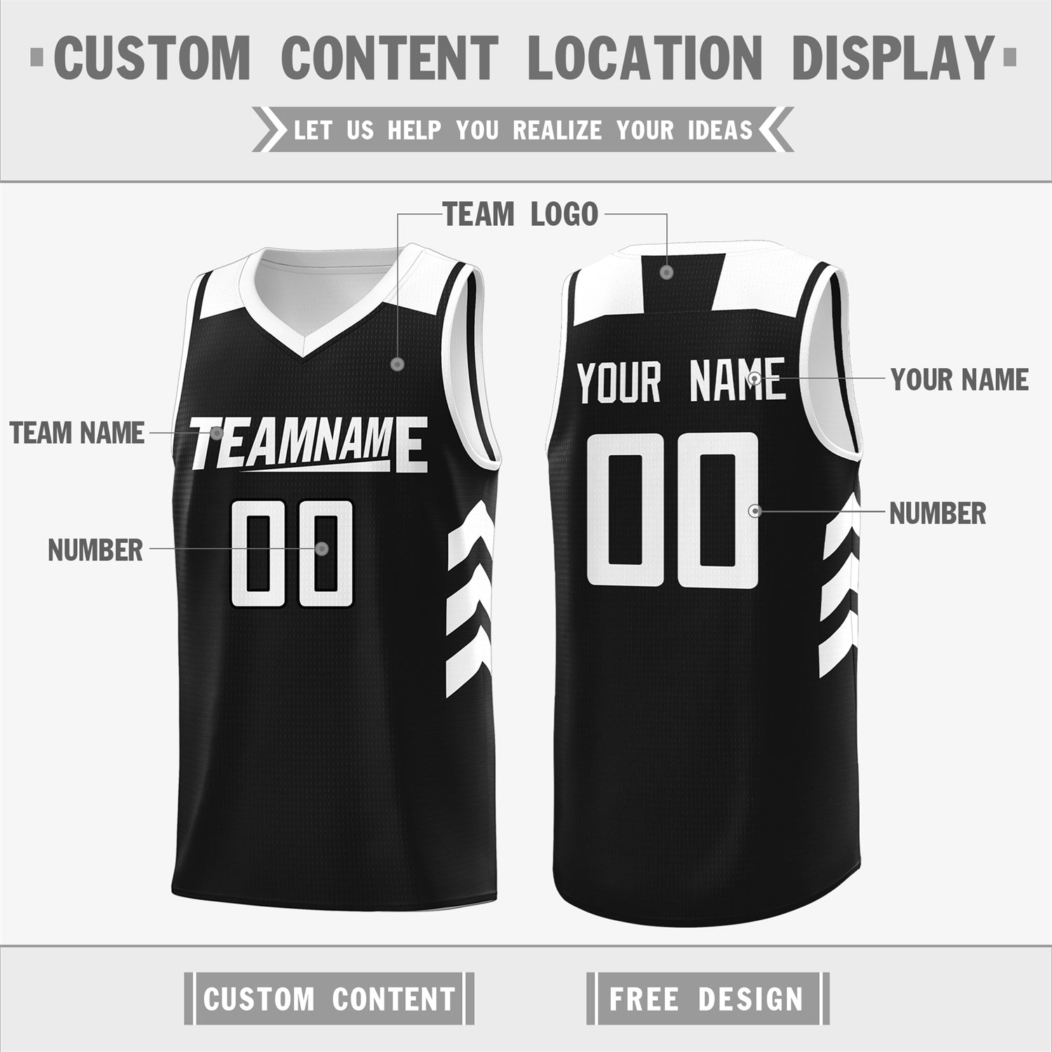 Custom Black White Classic Tops Mesh Sport Basketball Jersey