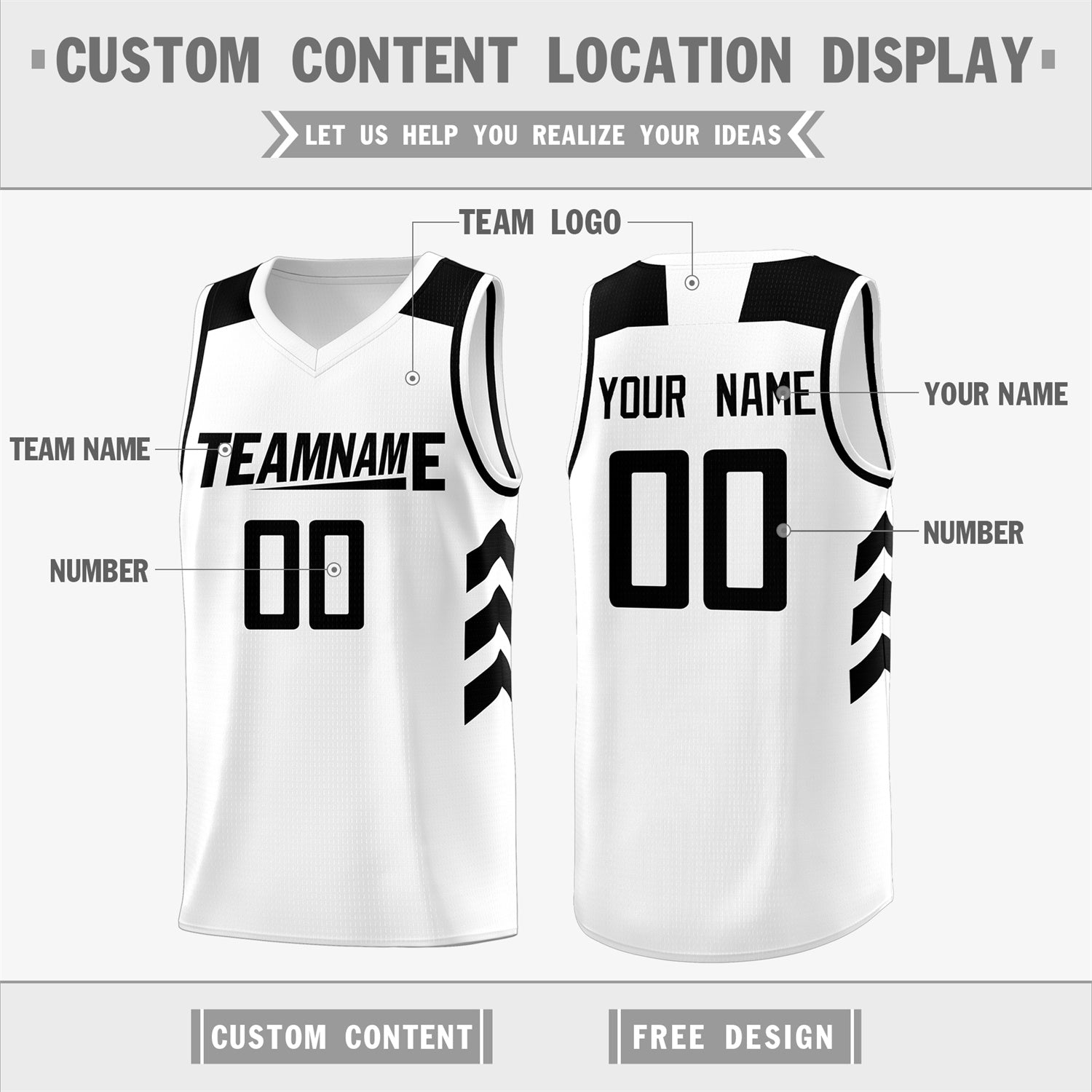 Custom White Black Classic Tops Men Casual Basketball Jersey