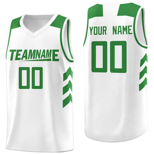 Custom White Green Classic Tops Mesh Sport Basketball Jersey