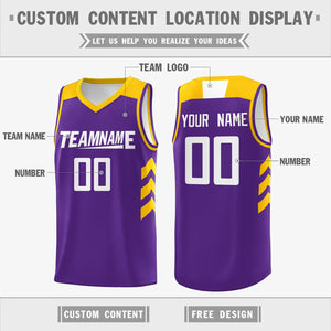 Custom Purple White-Yellow Classic Tops Men Casual Basketball Jersey