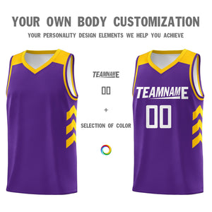 Custom Purple White-Yellow Classic Tops Men Casual Basketball Jersey