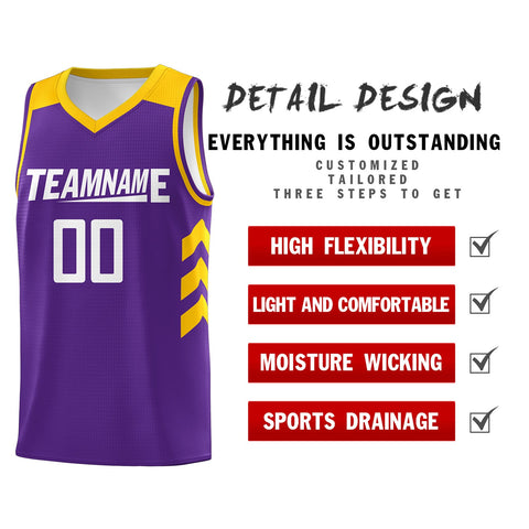Custom Purple White-Yellow Classic Tops Men Casual Basketball Jersey
