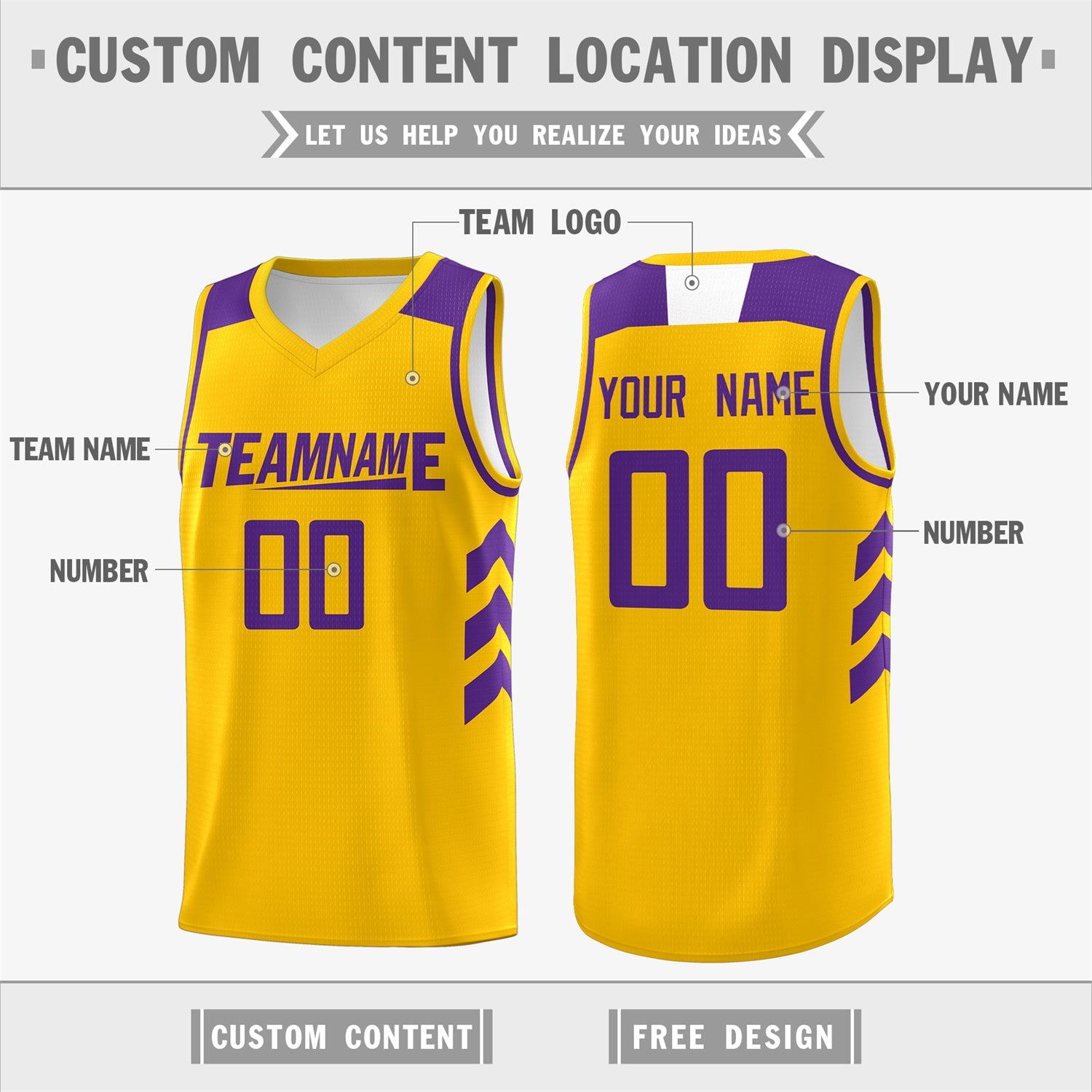 Custom Yellow Purple Classic Tops Mesh Sport Basketball Jersey