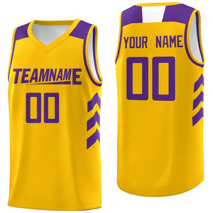 Custom Yellow Purple Classic Tops Mesh Sport Basketball Jersey