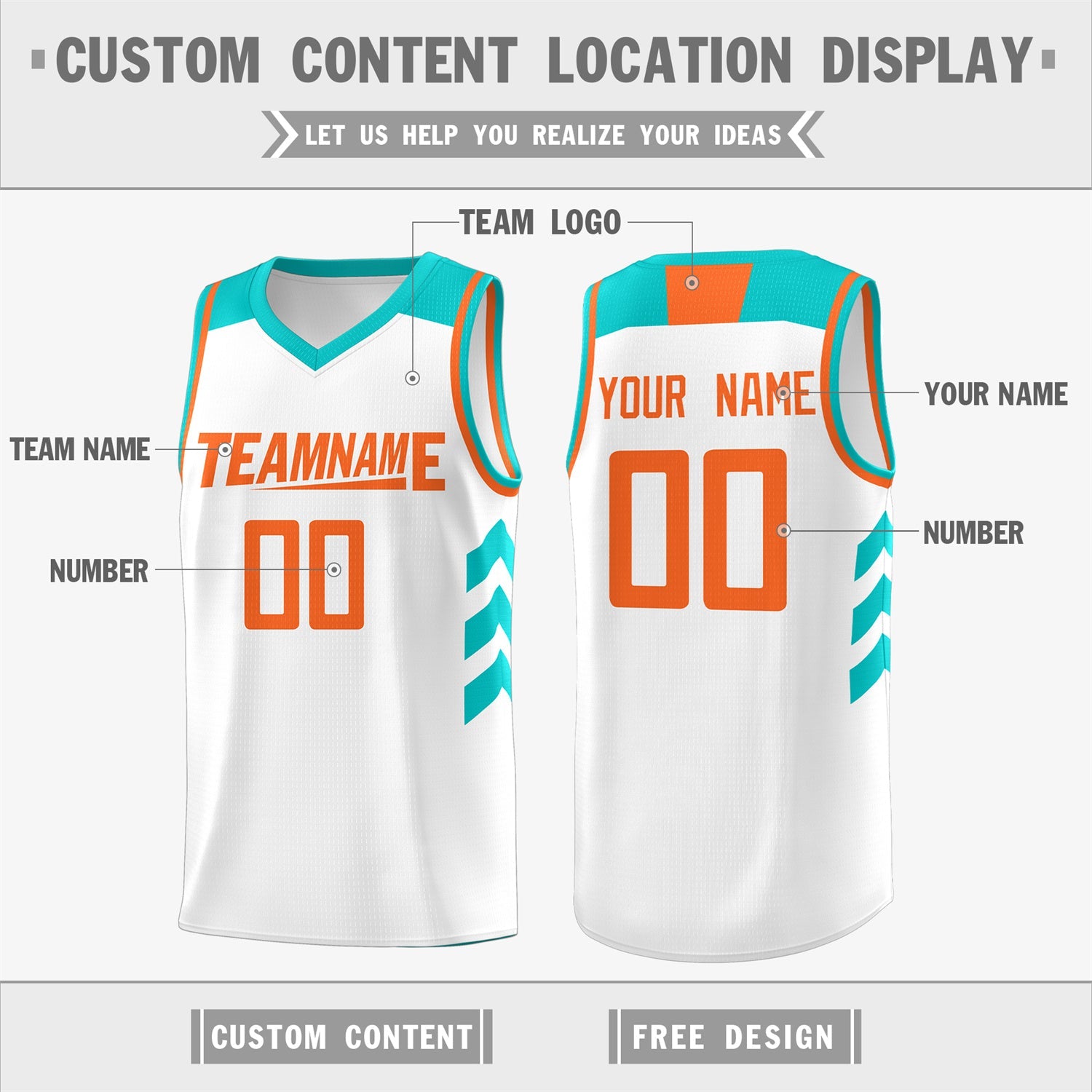 Custom White Orange Classic Tops Mesh Sport Basketball Jersey