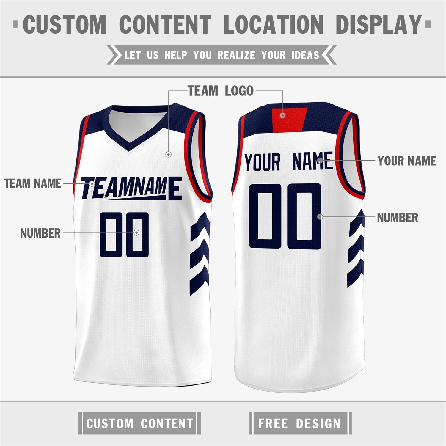 Custom White Navy-Red Classic Tops Mesh Sport Basketball Jersey