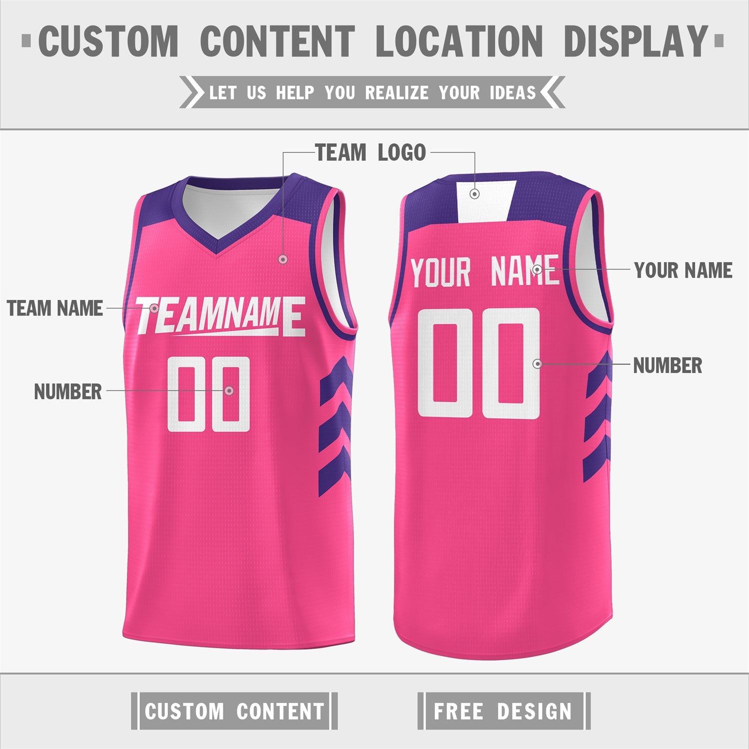 Custom Pink Purple-White Classic Tops Mesh Basketball Jersey