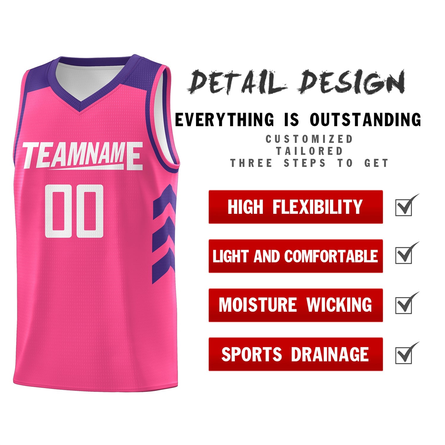 Custom Pink Purple-White Classic Tops Mesh Basketball Jersey