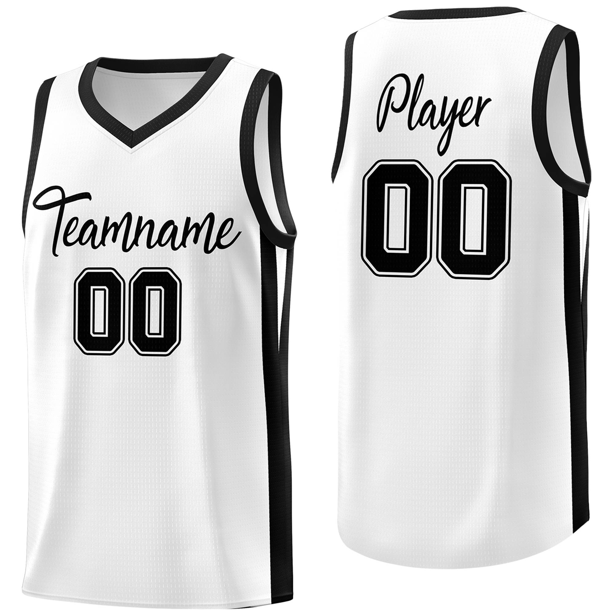 Maillot de basket-ball classique blanc et noir personnalisé