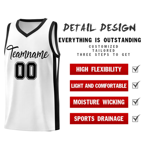 Custom White Black Classic Tops Mesh Sport Basketball Jersey