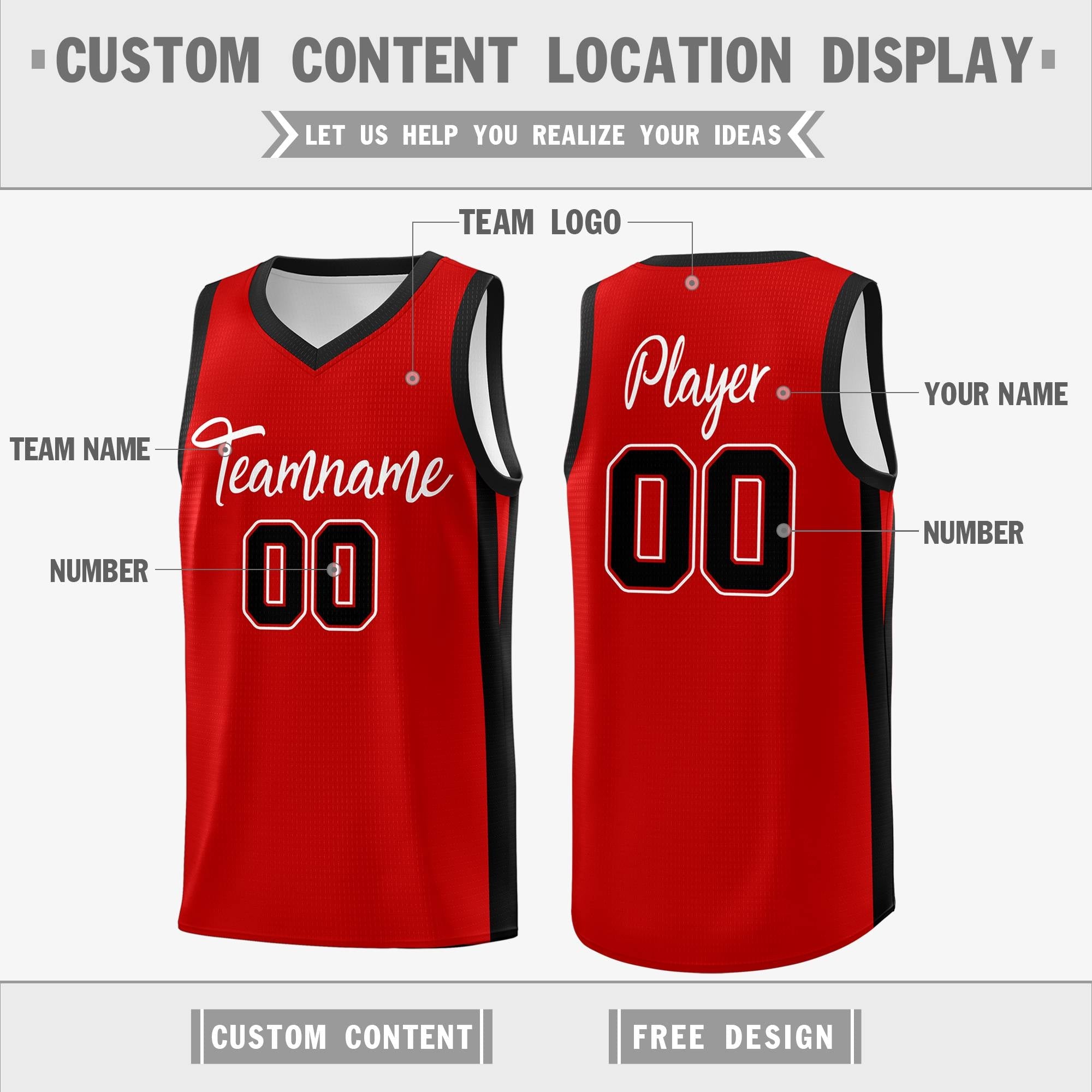 Custom Red White Classic Tops Mesh Sport Basketball Jersey