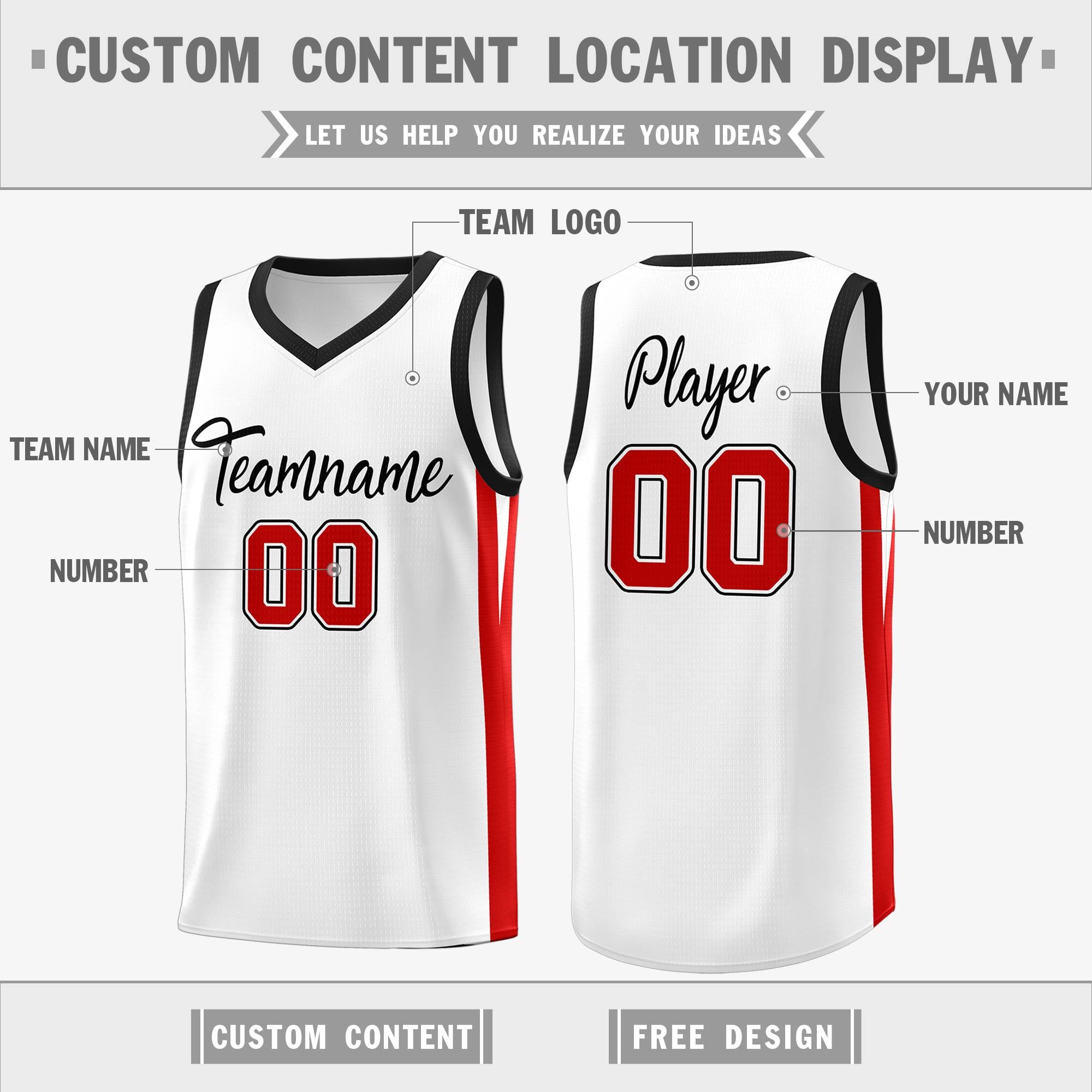 Custom White White Classic Tops Mesh Sport Basketball Jersey