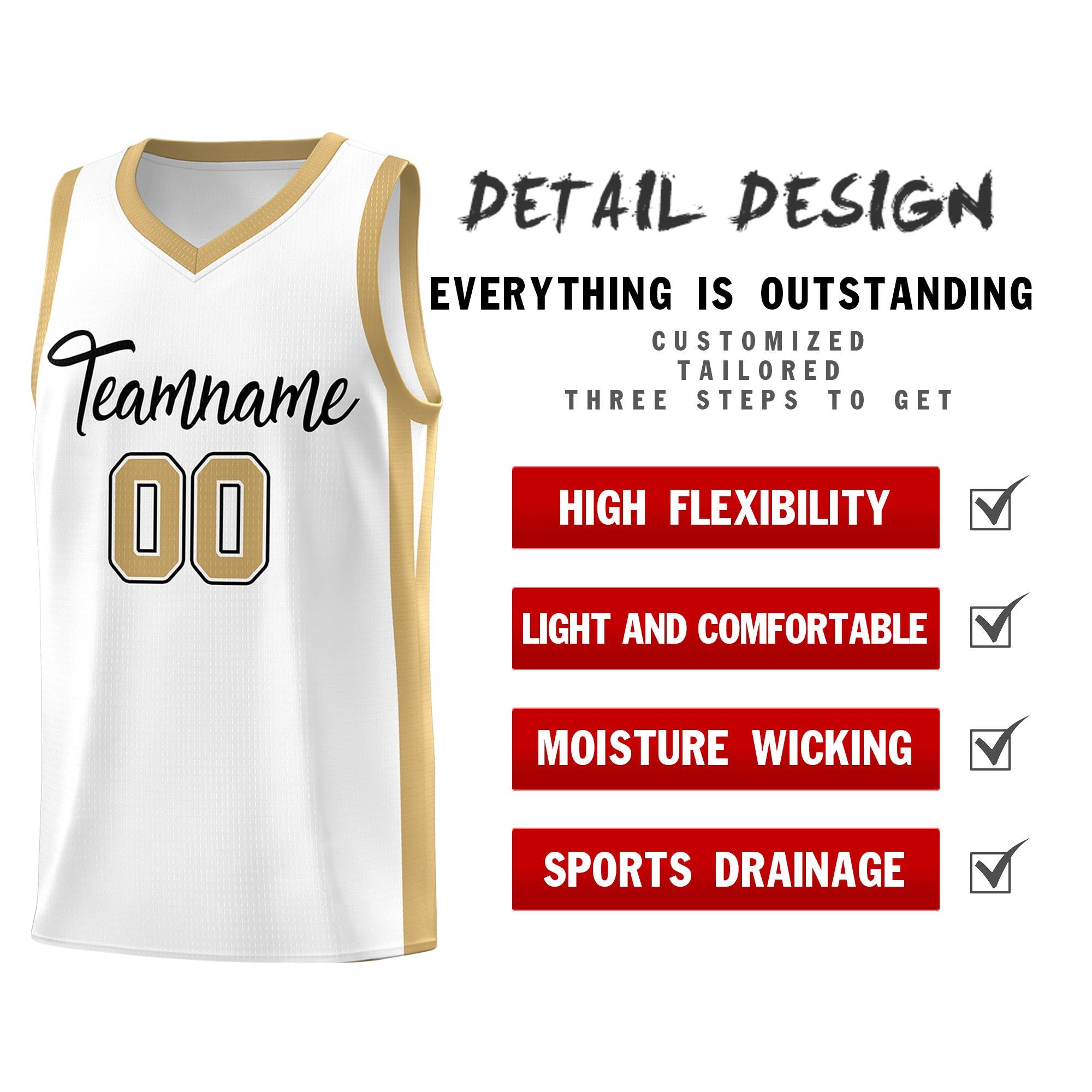 Custom White White Classic Tops Mesh Sport Basketball Jersey