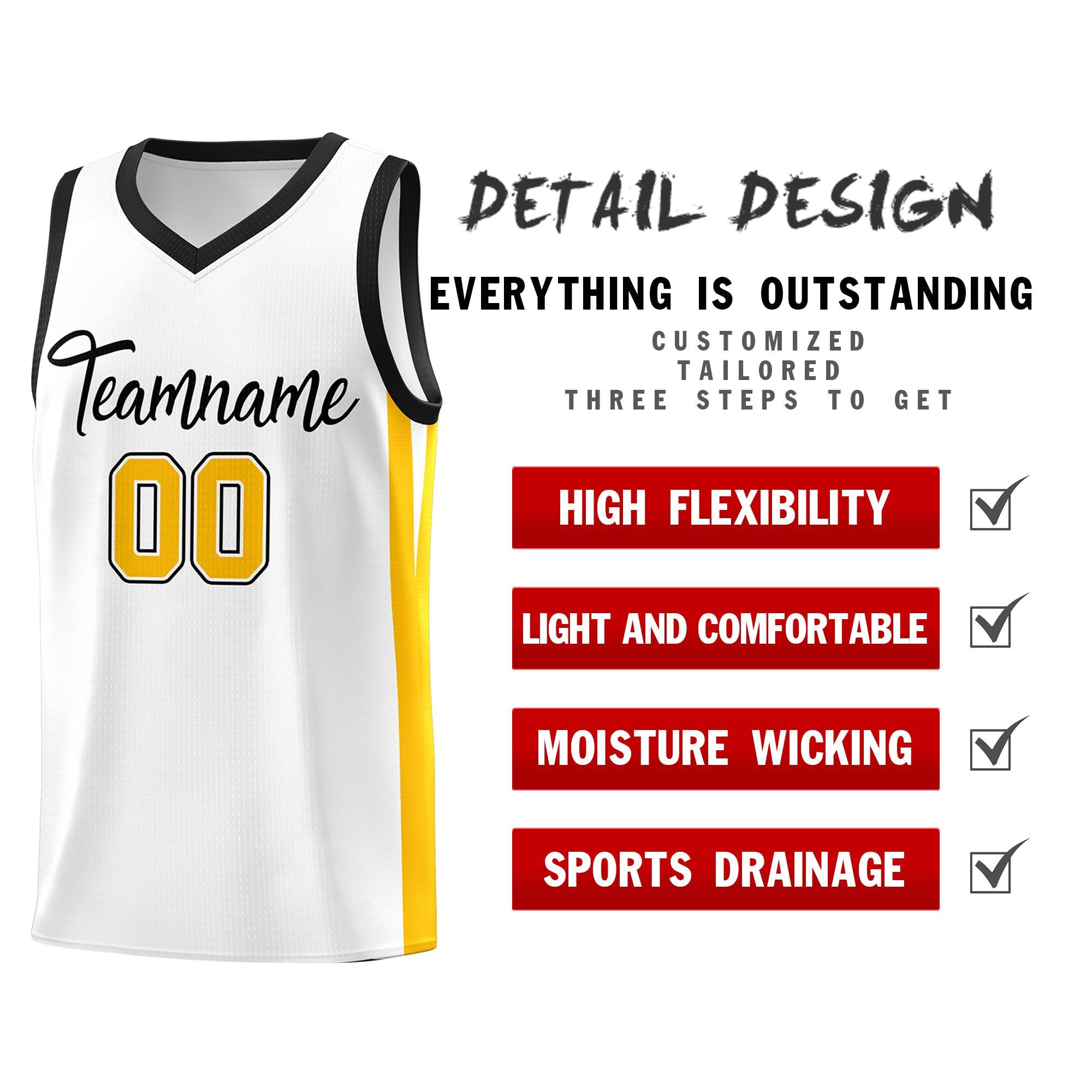 Custom White White Classic Tops Mesh Sport Basketball Jersey