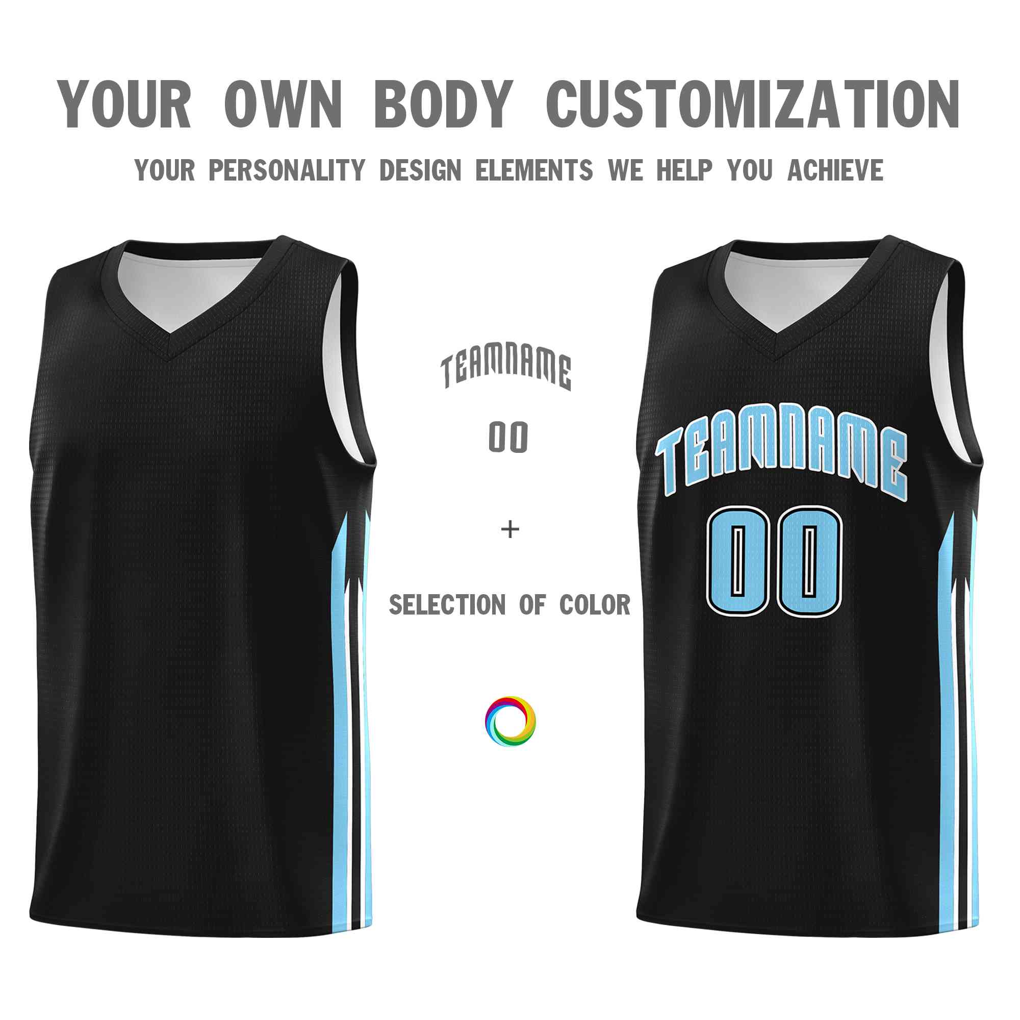 Custom Black Light Blue-Classic Tops Mesh Sport Basketball Jersey