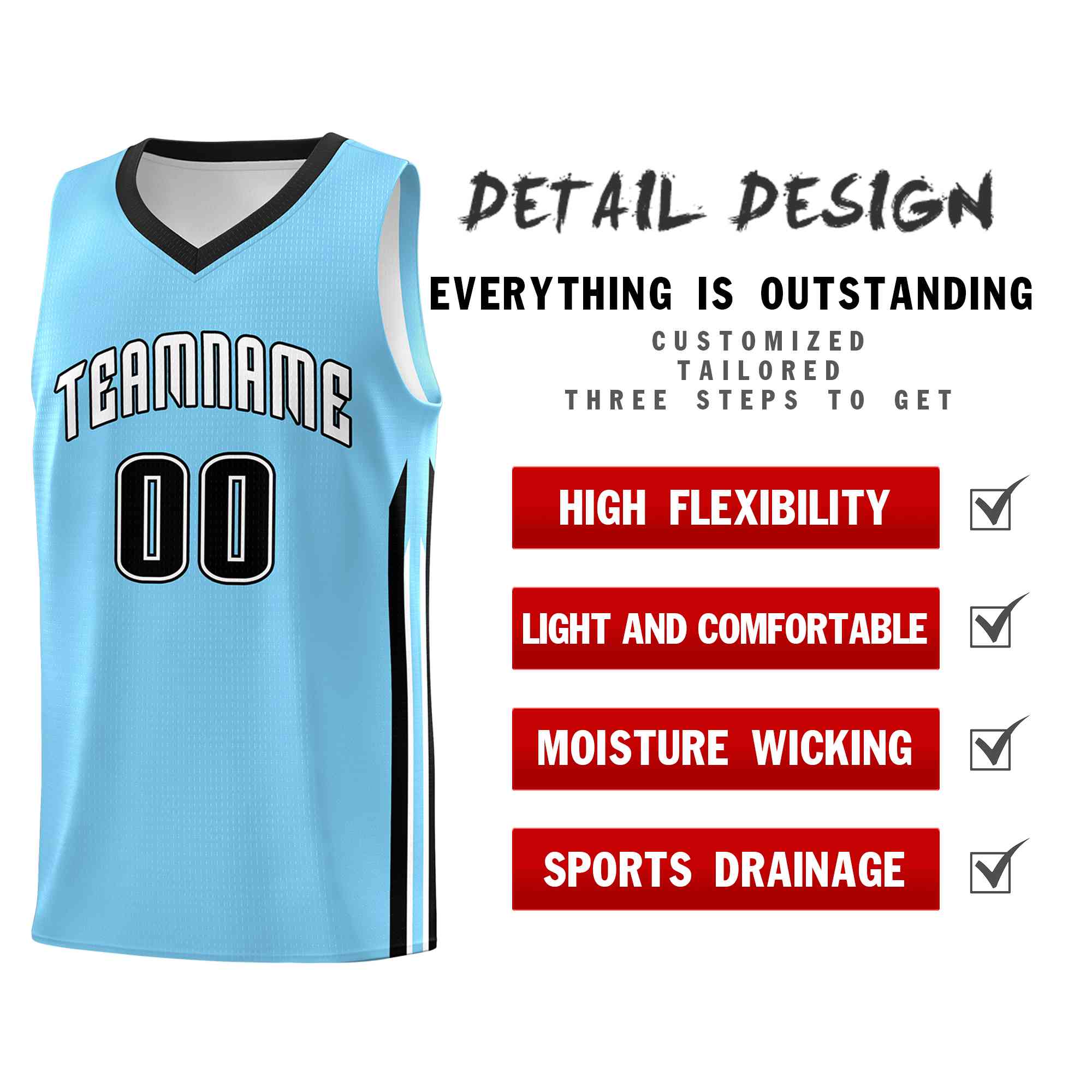 Custom Light Blue White-Classic Tops Mesh Sport Basketball Jersey