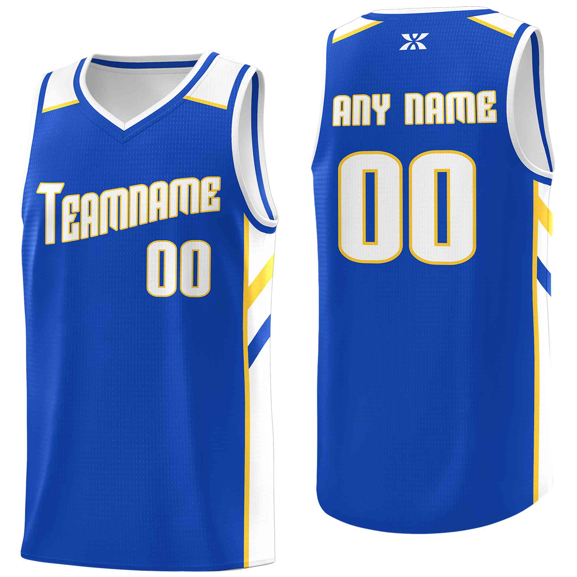 Custom Blue White-Yellow Classic Tops Style Mesh Sport Basketball Jersey