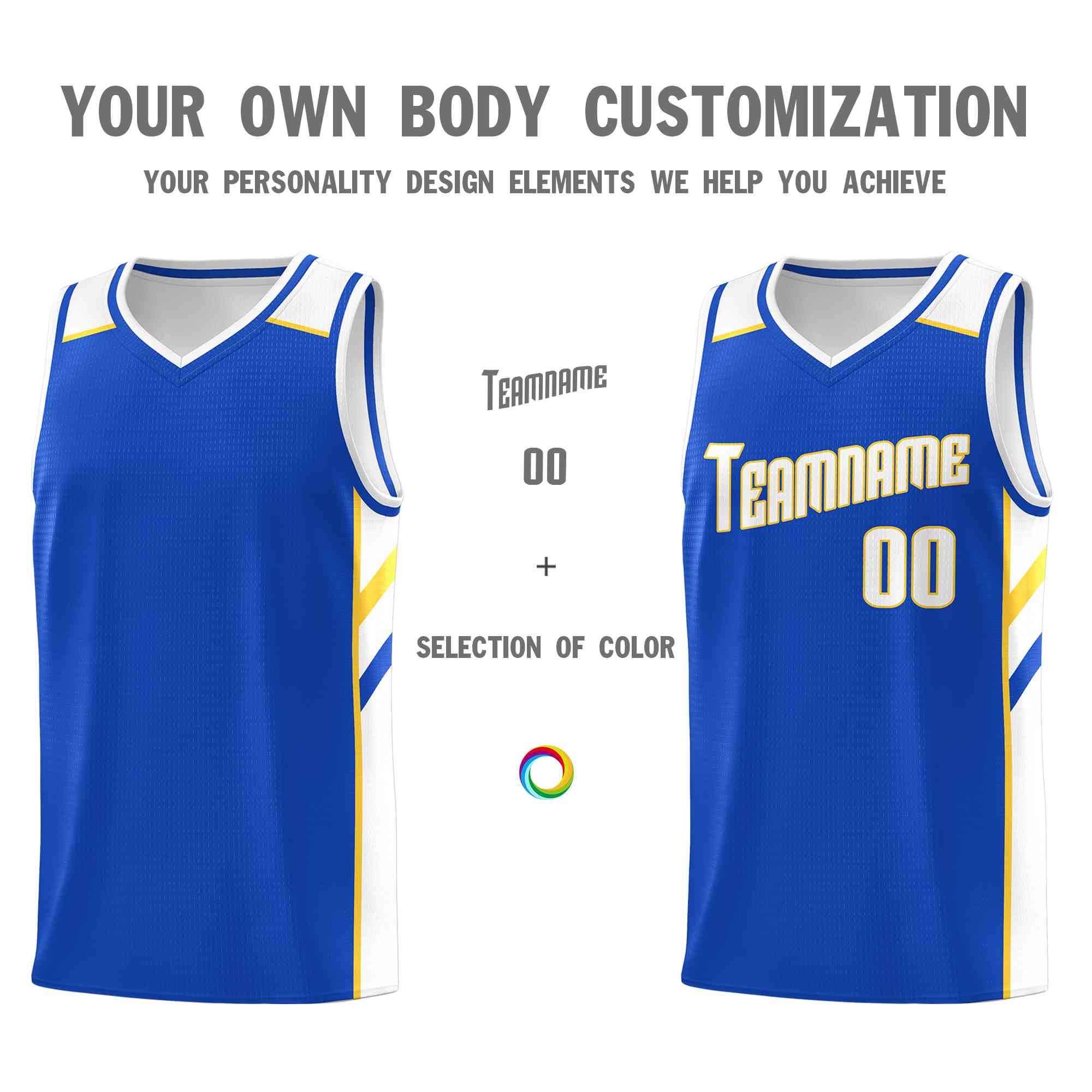 Custom Blue White-Yellow Classic Tops Style Mesh Sport Basketball Jersey