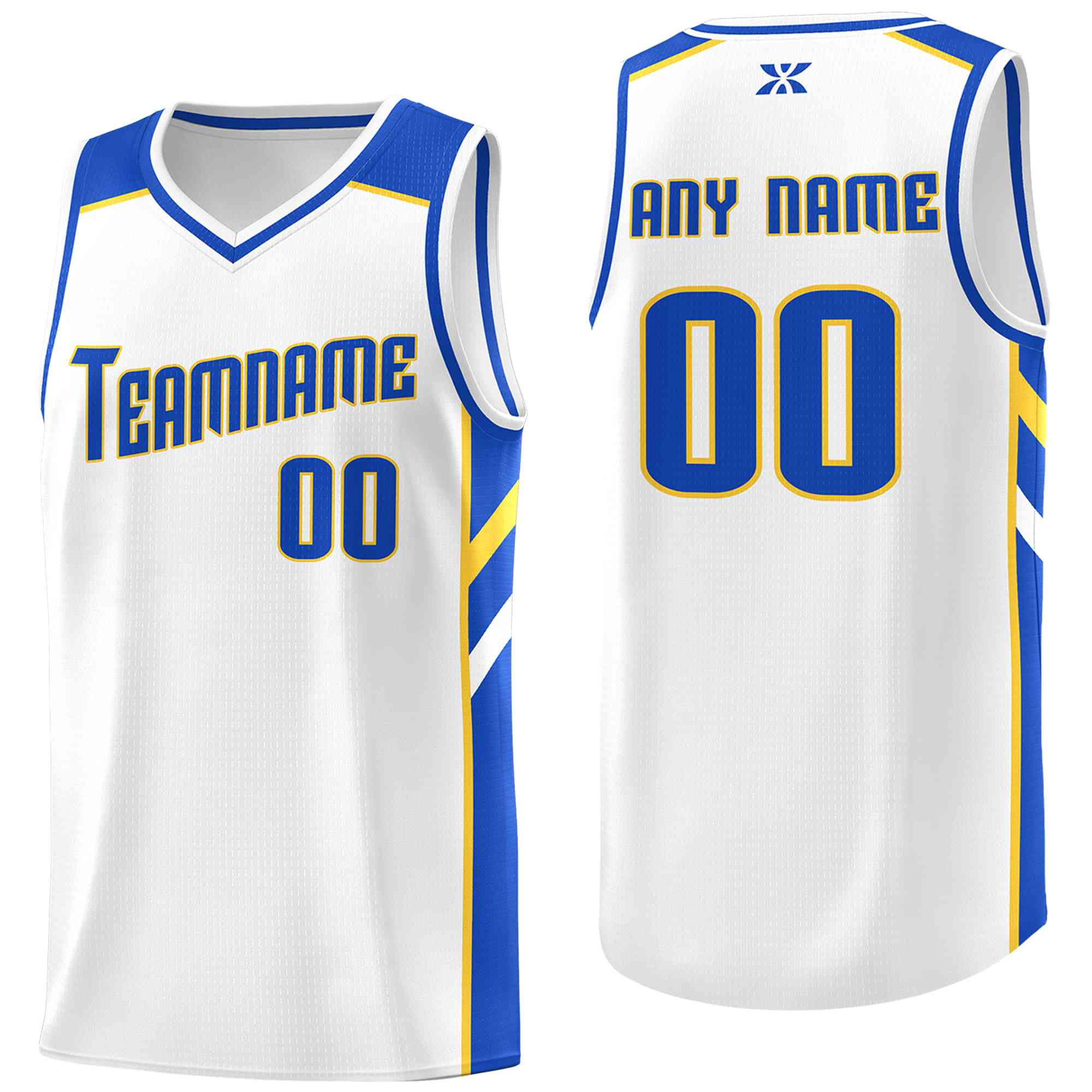 Custom White Blue-Yellow Classic Tops Style Mesh Sport Basketball Jersey