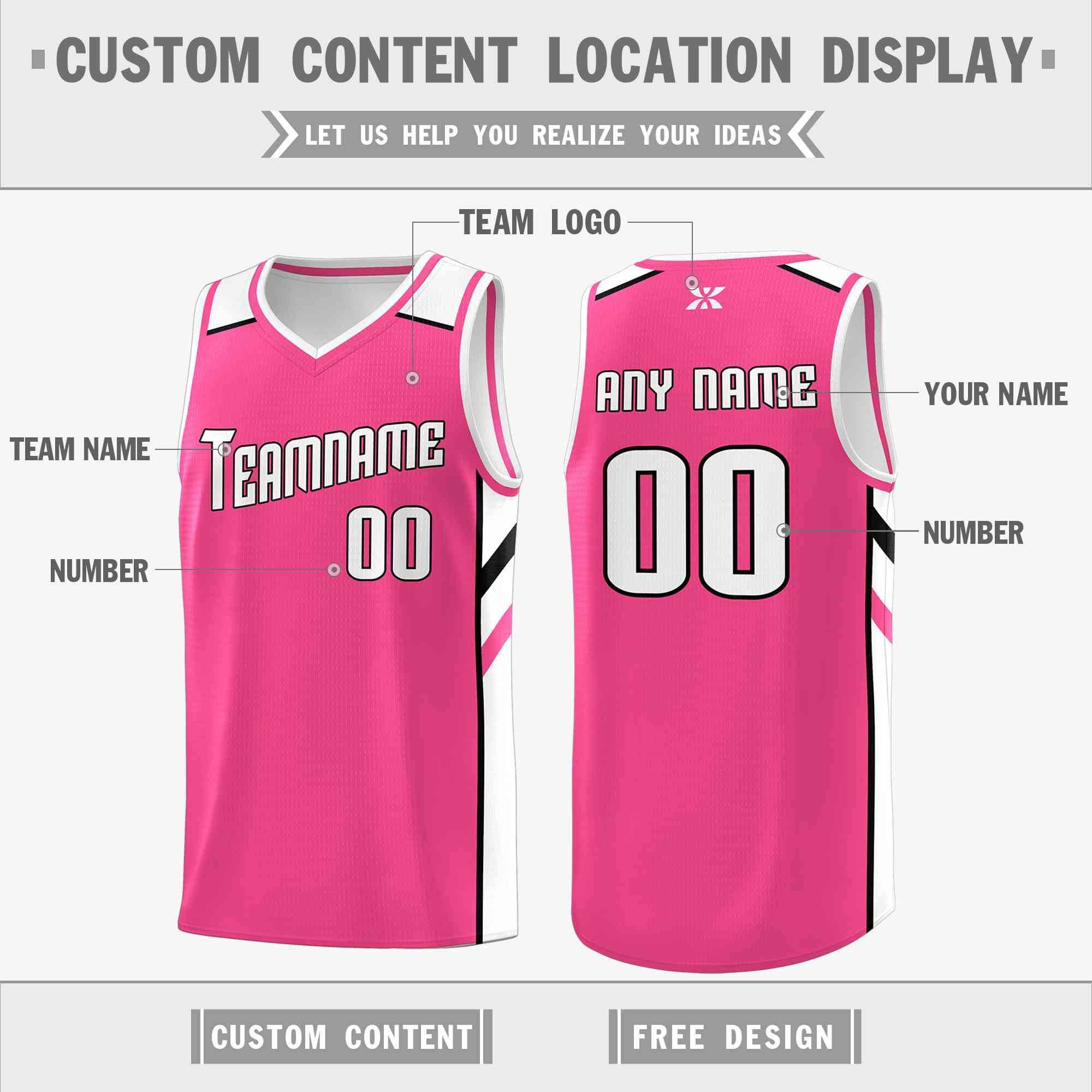 KXK Custom White Pink Double Side Sets Basketball Jersey