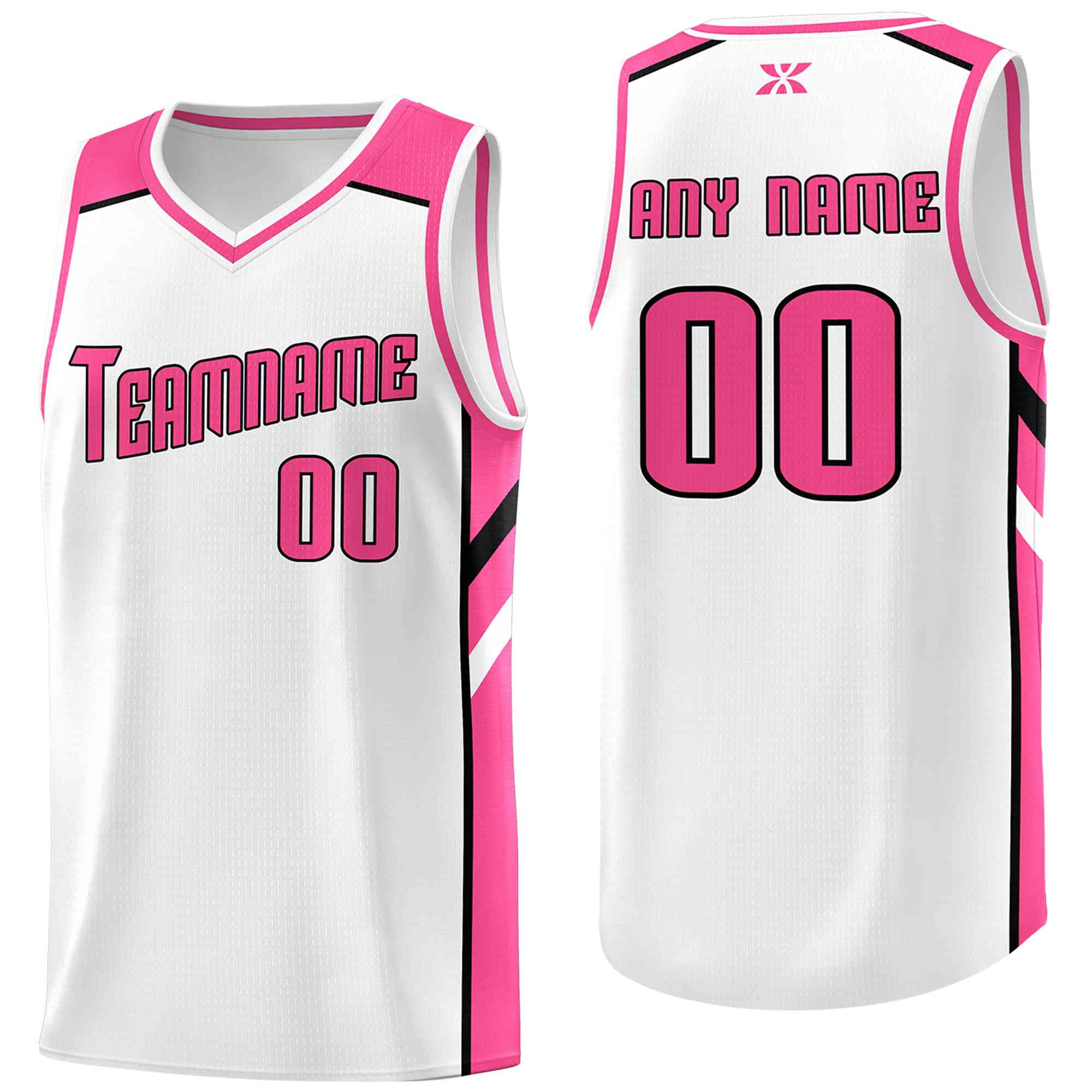 Custom White Pink-Black Classic Tops Style Mesh Sport Basketball Jersey