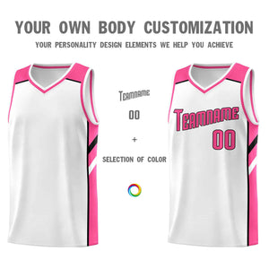 Custom White Pink-Black Classic Tops Style Mesh Sport Basketball Jersey