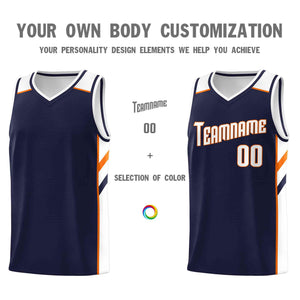 Custom Navy White-Orange Classic Tops Style Mesh Sport Basketball Jersey